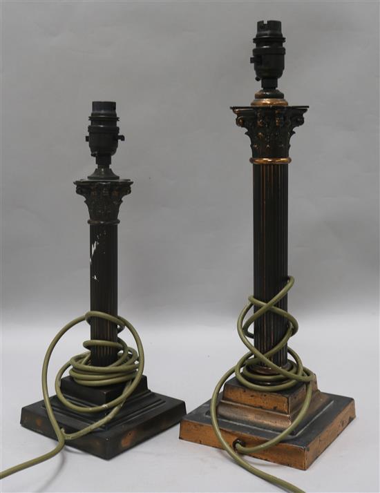 Two Corinthian column table lamps